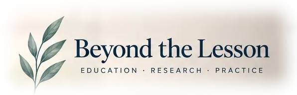 The Beyond the Lesson brand mark: a five-leaf botanical branch beside the words Beyond the Lesson and Education · Research · Practice